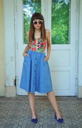 denim midi skirt