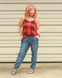 Plaid Tank Top & Chambray Joggers: Solar Eclipse Day