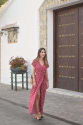 Burgundy dotted dress