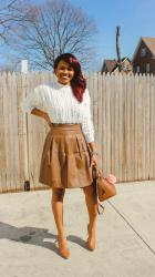 Leather Skirt and Fringed sweater