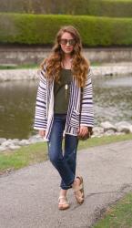 The Striped Open Cardi + Hello Monday Linkup