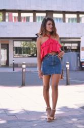 TOP RED+DENIM SKIRT