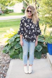 Shabby2Chic Floral Blouse + White Booties.