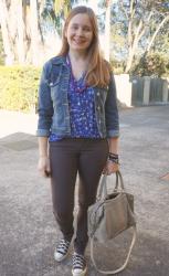 Wearing Your Printed Shirts Out of the Office: SAHM Style with Purple Jeans
