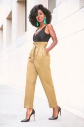 Laced Sleeveless Bodysuit + High Waist Khaki Pants