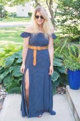 Navy Polka Dot Maxi Dress.