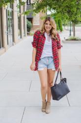 Lace Up Tee and Plaid Top Outfit