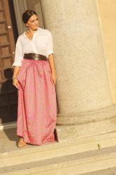 Falda larga rosa