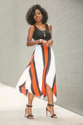 Tank + Stripe Handkerchief Hem Midi Skirt