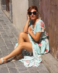 V Neck Floral Button Up Slit Maxi Dress / FASHION