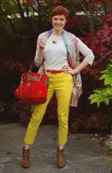 Yellow Trousers in Autumn, with Leopard & Red!