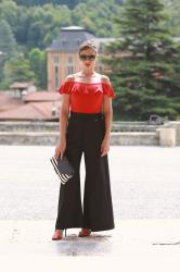 Red and black with pops of white (Fashion Blogger Outfit)