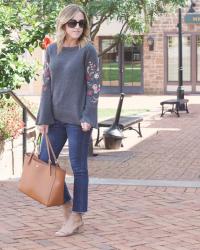 Outfit Inspiration - Floral Embroidered Bell Sleeve Sweater