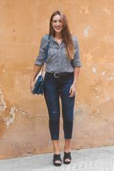 Blue leather bag