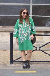 Green dress with flowers...