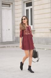 Embroidered burgundy dress