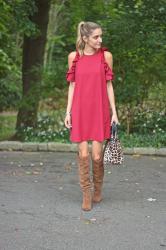 BURGUNDY COLD SHOULDER DRESS + LINK UP