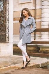 Blue grey trench coat