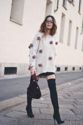 oversized pompoms sweater