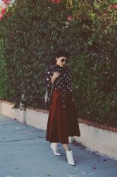 Parisian Chic: Polka Dots & Pleated Skirt