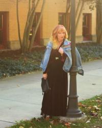 Velvet Maxi Dress & Denim Jacket: The Hot Matriarch