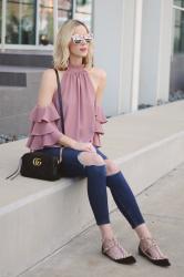 Cold Shoulder Ruffle Sleeve Top