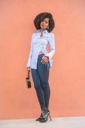 Asymmetric Button Down Shirt + Ankle Length Jeans