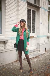 Outfit: pink ruffle blouse and leopard mary janes