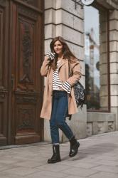 Stripes, Boots & Camel Coat