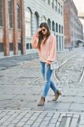 Street Swagger In A Peach Sweater