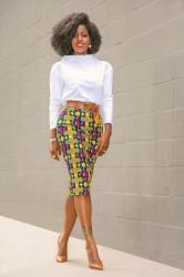 Roll Neck Blouse + Print Pencil Skirt