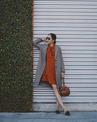 Fall Trend: Checked Blazer & Bow Tie Silk Dress