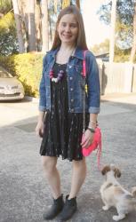 Printed Dresses and Ankle Boots for Spring with Neon Pink Mini MAC Bag