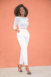 Ribbed Striped Top + Folded Waist Band Trousers