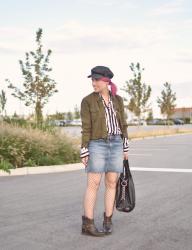 Flat-footed: Hidden-wedge booties styled with a denim mini skirt and fishnet tights