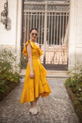 Yellow one shoulder dress