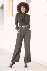 Tie Front Blouse + Tuxedo Ankle Length Pants