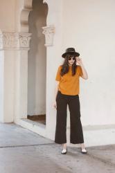 Mustard Sweater and Wide Leg Crop Pants