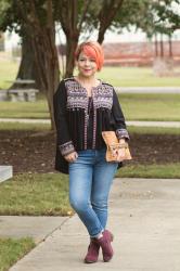 Embellished Jacket & Burgundy Booties