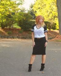 City Graphic Tee & Pencil Skirt: Denim Chastity Belt