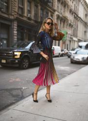 Rainbow Dressing: Striped Midi Skirt and Coordinating Sweater