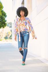 Ankara Print Blouse + Ripped Skinny Jeans