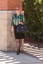 Geometric Green Tie Neck Top