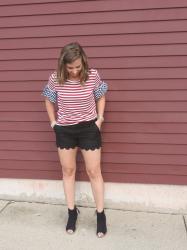 Striped Tee with Gingham Ruffle Bell Sleeves: Spotlight on Copper Fox! 