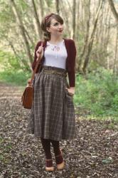 Outfit: taupe and berry