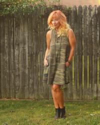 Camo Dress & Cage Booties: The Queen Bee