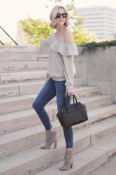 Off Duty Cool: Ruffled Off the Shoulder Sweatshirt