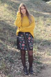 EMBROIDERED LEATHER SKIRT