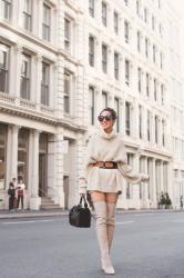 Sweater Dressing :: Cozy turtleneck & Nude suede boots