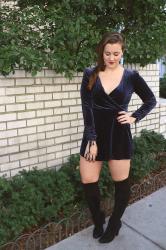 Date Night in a Blue Velvet Romper